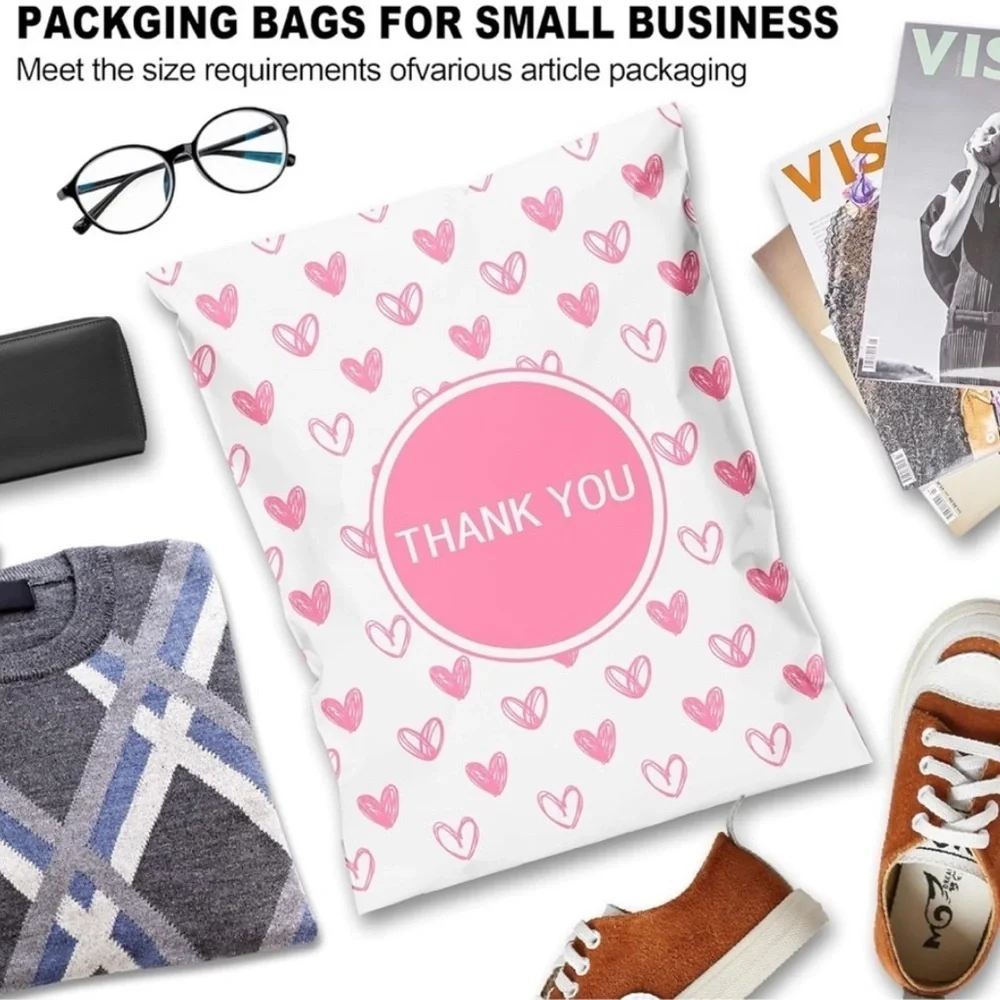 20 (10”x13”) Pink Hearts with “Thank You” Message Poly Mailers Poly Bags